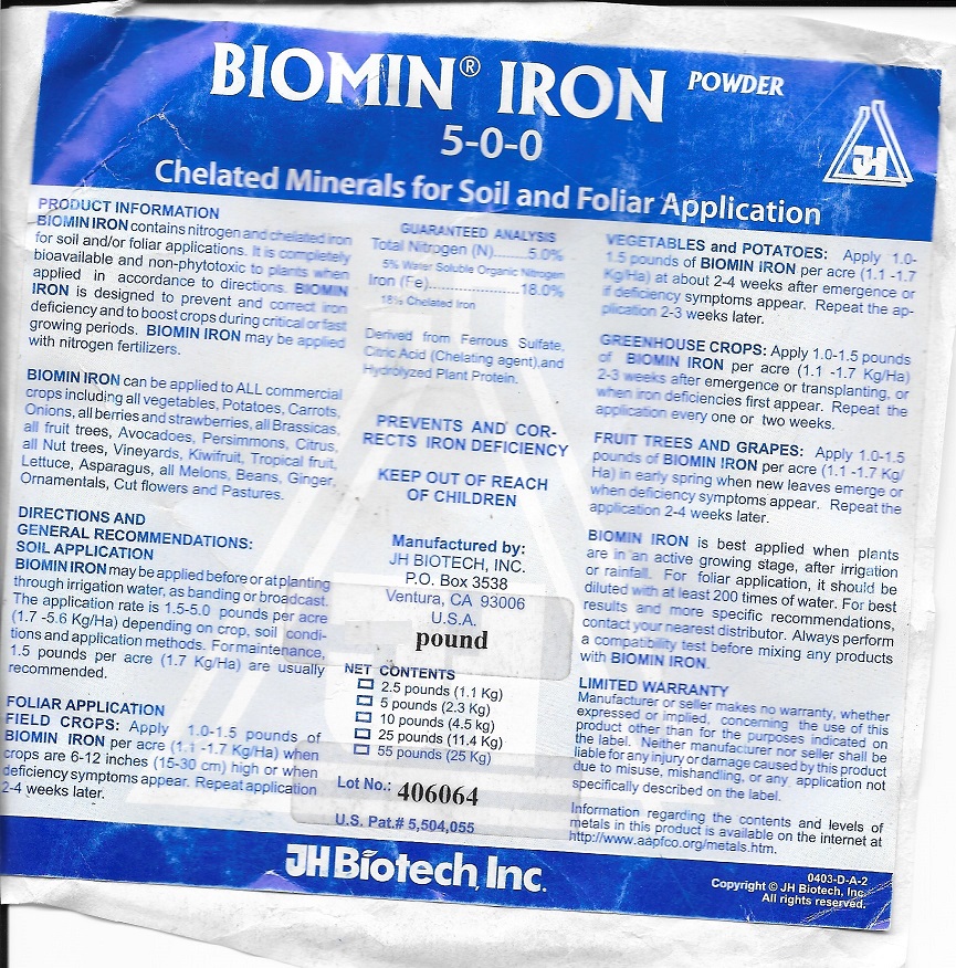 BioMin  Chelated Iron Lable