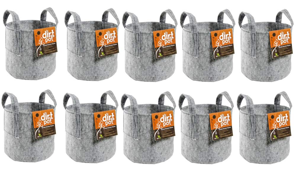 Hydrofarm Dirt Pot Reusable Planter, 7-Gallon with Handles Grey, HGDB7 10pk, Bundled with Automatic Plant Watering System, Capillary Mat, Wicking Strips 2-3 inch by 48 inch, Ten pack, Free Shipping