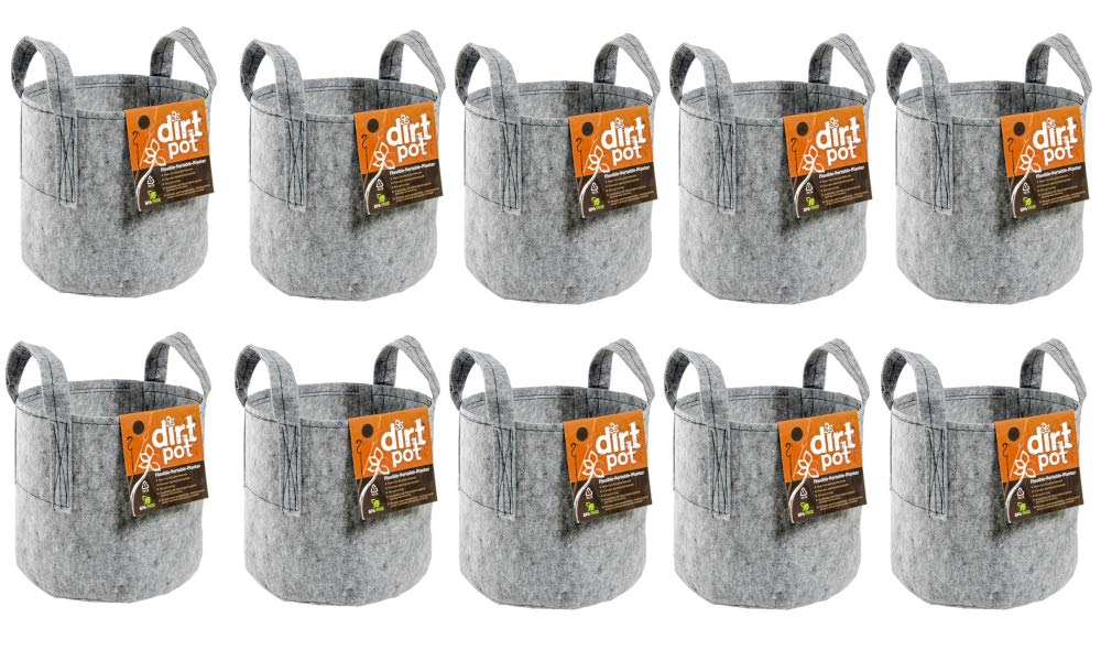 Hydrofarm Dirt Pot Reusable Planter, 7-Gallon with Handles Grey, HGDB7 Ten Pack Free Shipping