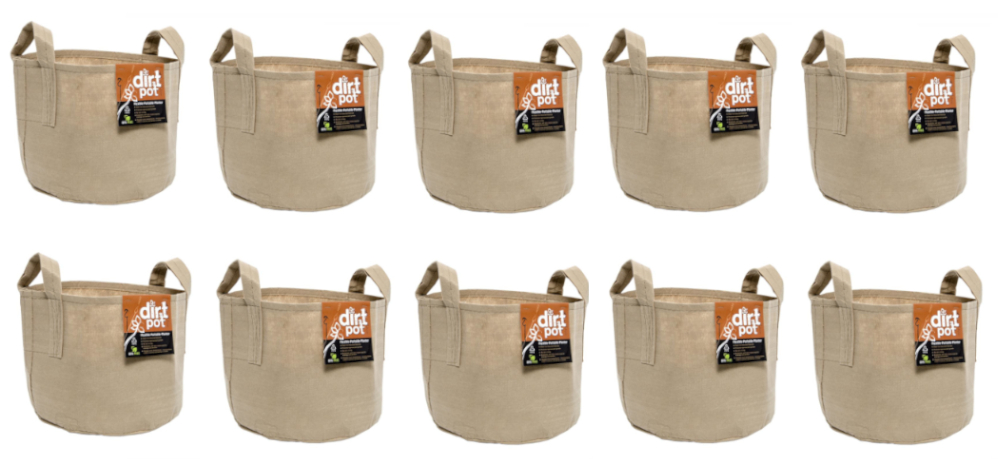 Hydrofarm Dirt Pot Reusable Planter, 7-Gallon Tan with Handles, HGDBT7H Ten Pack Free Shipping