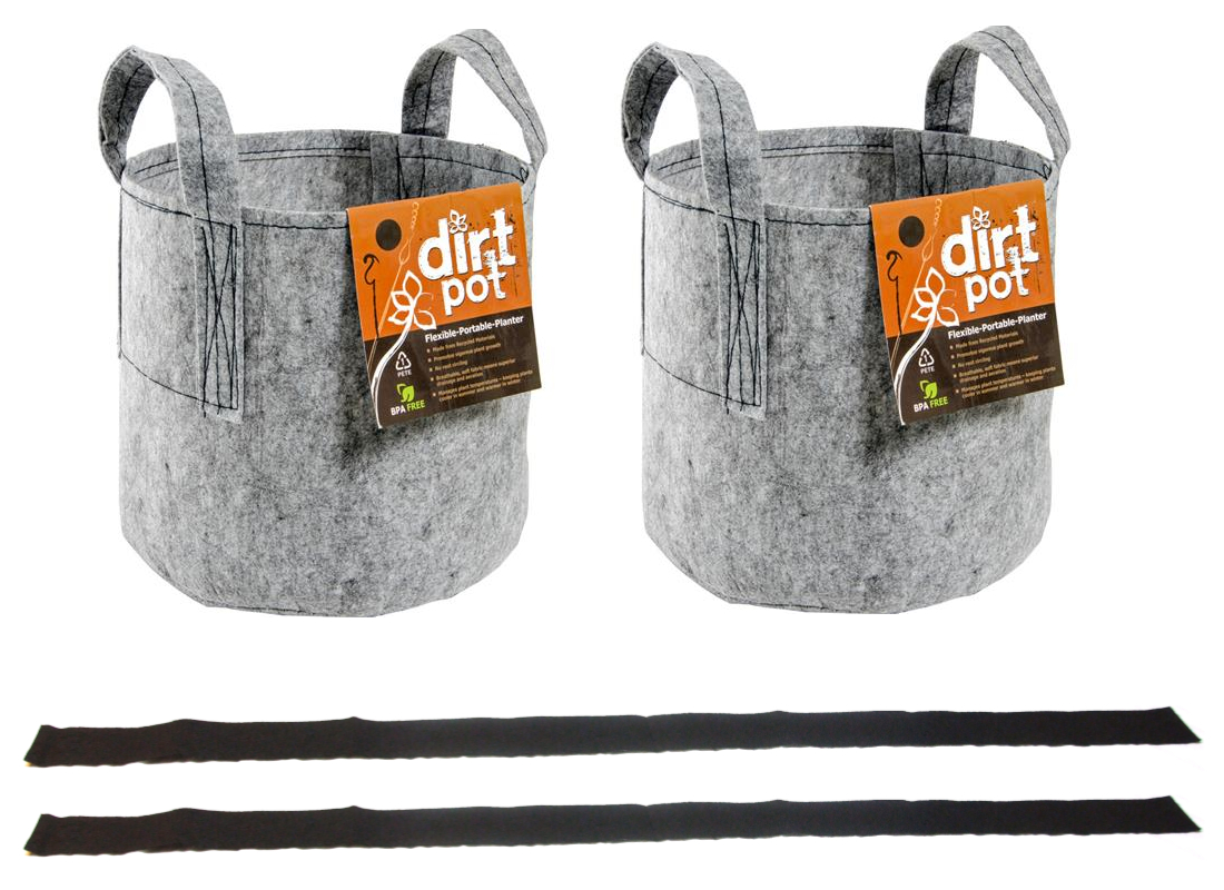 Hydrofarm Dirt Pot Reusable Planter, 7-Gallon with Handles Grey, HGDB7 2pk, Bundled with Automatic Plant Watering System, Capillary Mat, Wicking Strips 2-3 inch by 48 inch, 2pk, Free Shipping