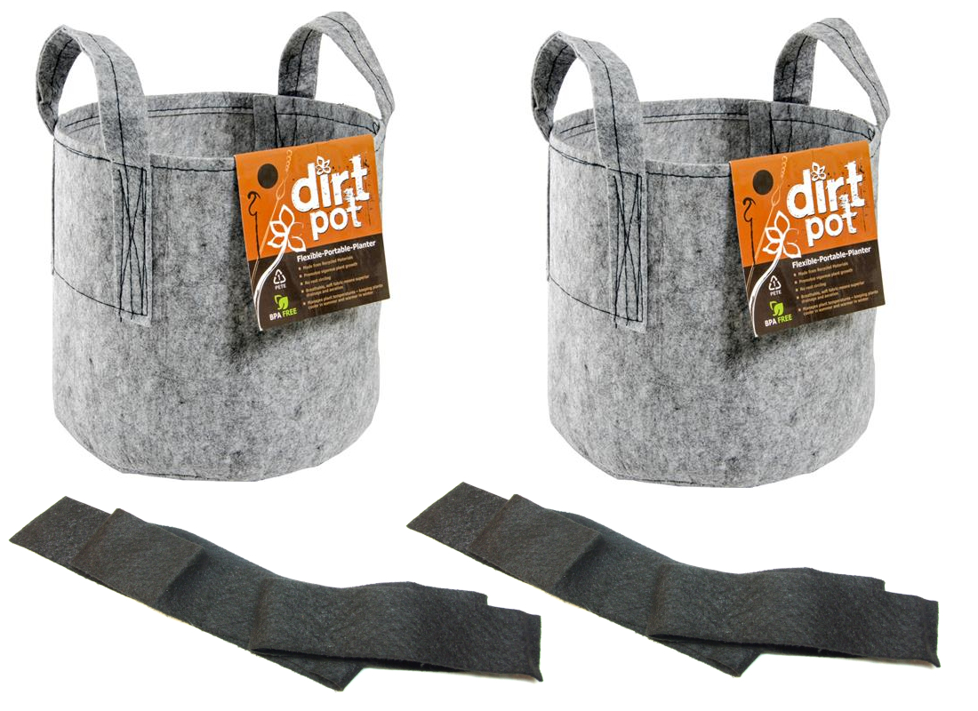 Hydrofarm Dirt Pot Reusable Planter, 7-Gallon with Handles Grey, HGDB7 2pk, Bundled with Automatic Plant Watering System, Capillary Mat, Wicking Strips 2-3 inch by 48 inch, 2pk, Free Shipping